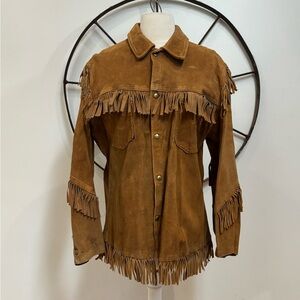 brill bros timberline 1970s brown leather fringe western cowboy jacket 38